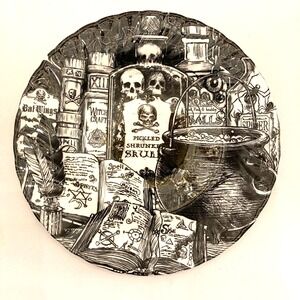 Royal Wessex Halloween Potions Dinner Plate Gothic Skulls 10" Black White